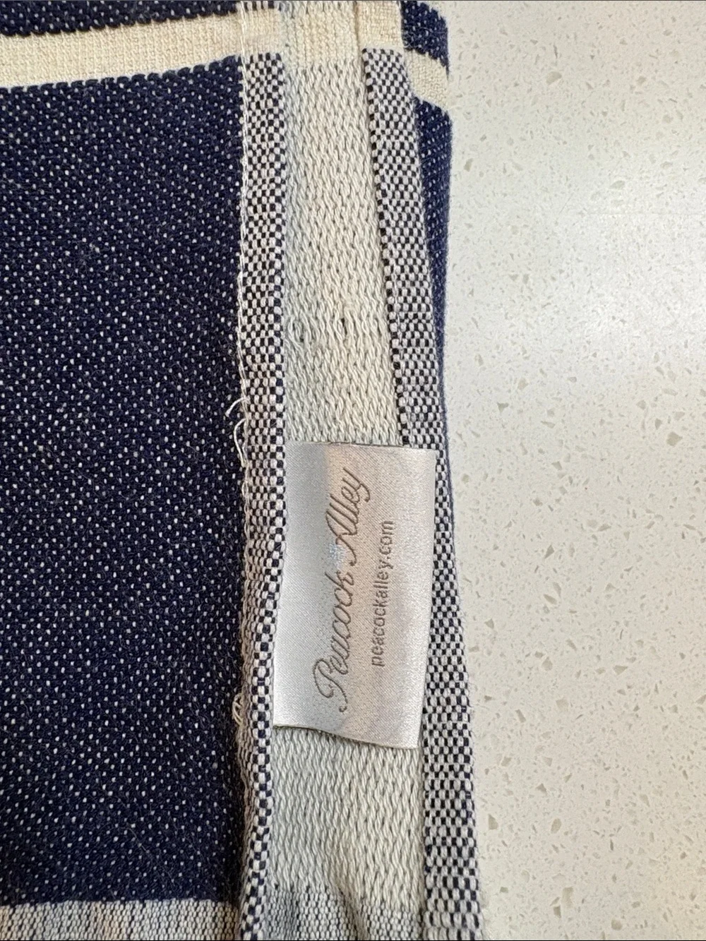 Peacock Alley Turkish Cotton Beach Towel Navy/White Stripe Fringe 100% Cotton